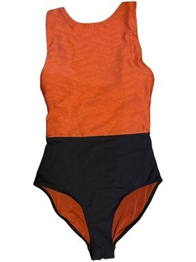 Colorblock Orange and Black One-Piece Swimsuit